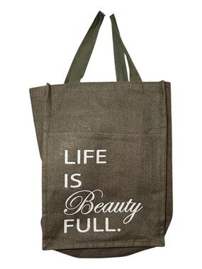 Everyday Tote Bag - Olive Green with 'Life is Beauty Full' Print
